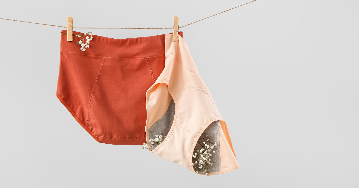 menstruationstrusser, på tørresnor, med blomster, nem at vaske