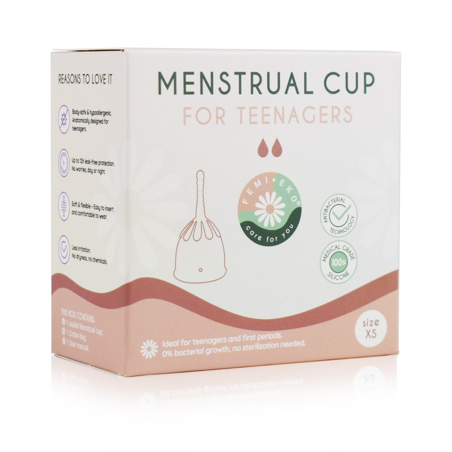 Femi.Eko® menstruationskop til teenagere, lilla, ekstra lille og fleksibel