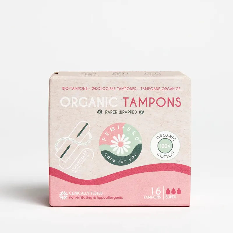 Femieko organic tampons in their packaging