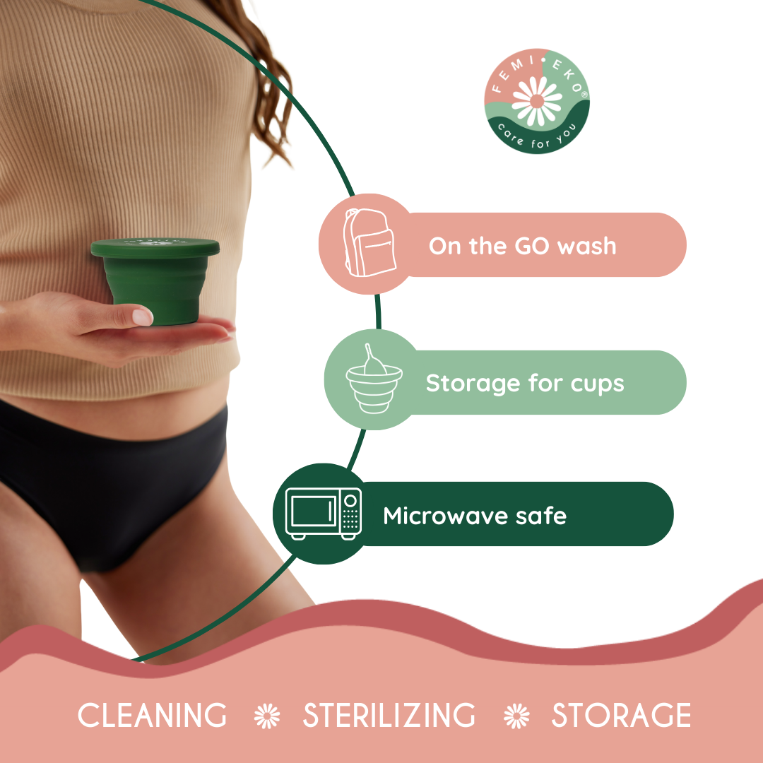 Femieko opbevarings og steriliseringskop med laeg | menstrual cup storage and sterilizing container
