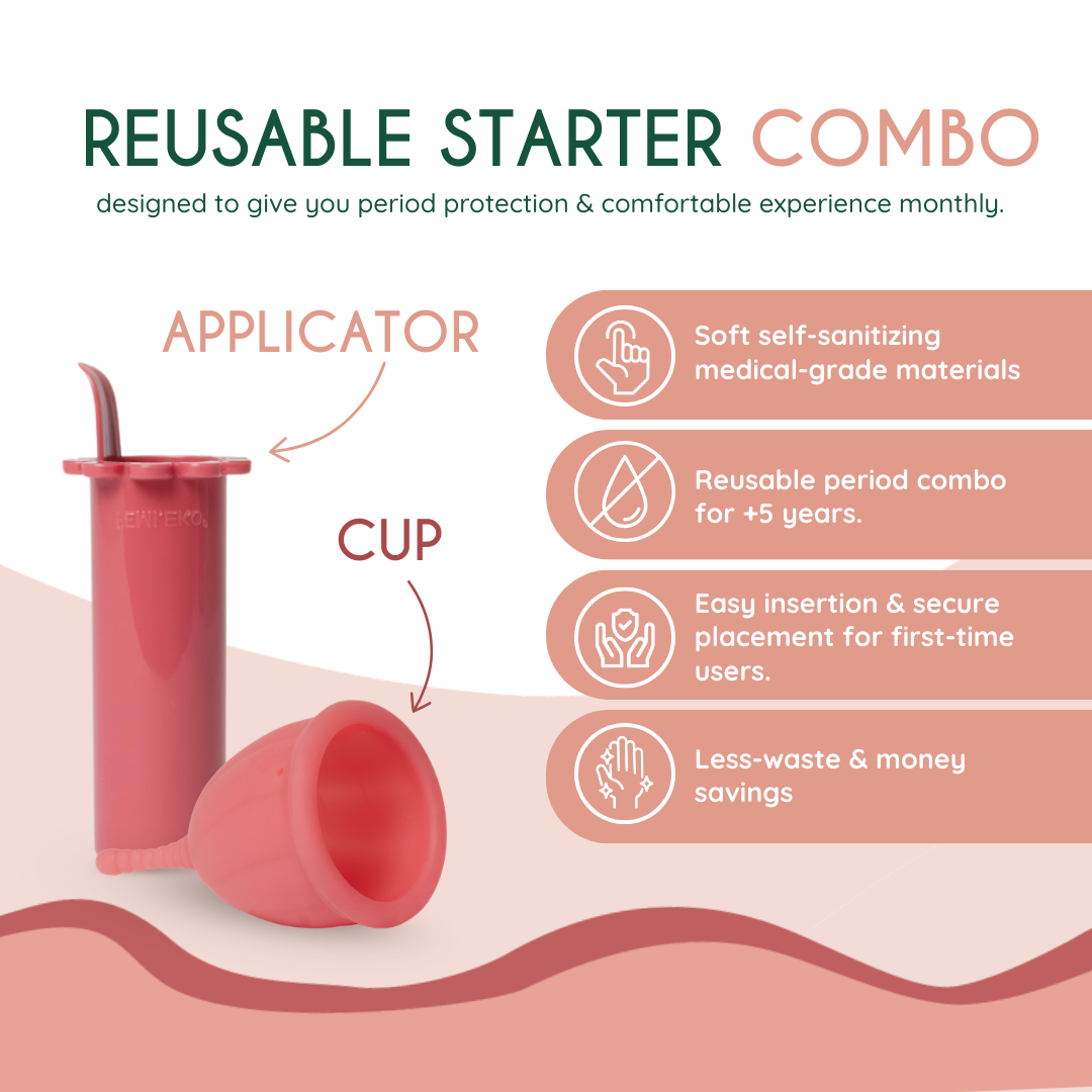 genanvendelig menstruationskop og applikator op til 12 timers beskyttelse | reusable menstrual cup and applicator up to 12 hours protection