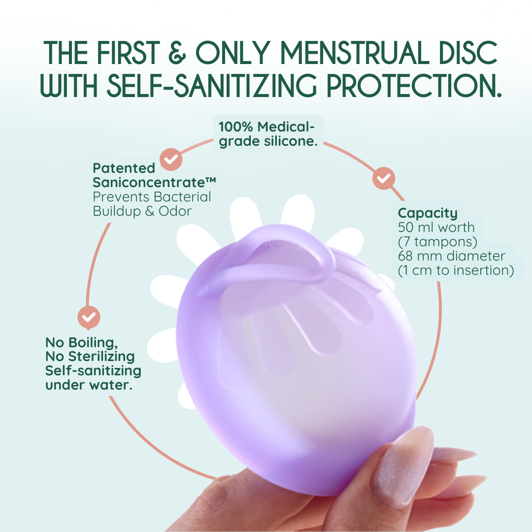 femieko antibakteriel lilla menstruationsdisk med Saniconcentrate Technology | antibacterial purple menstrual disc with advanced technology
