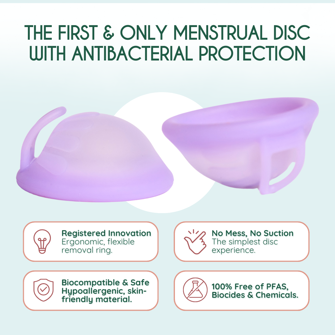 femieko lilla menstruationsdisk med udtraeksring | purple menstrual disc with easy removal ring