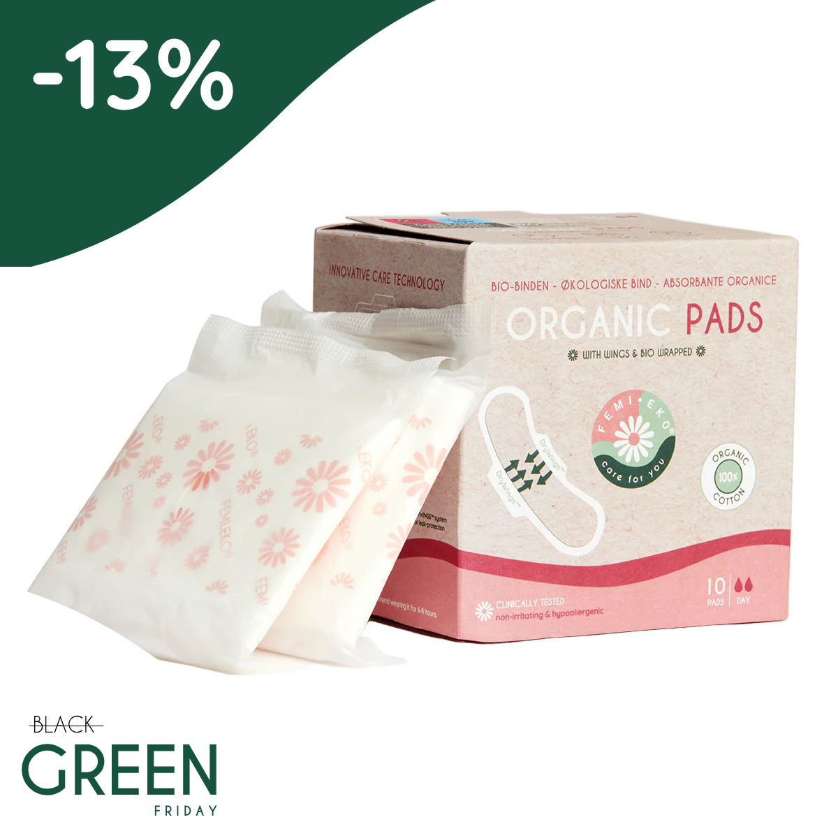 Bio-Damenbinden mit Flügeln | Ultra-Tag | 10 Stk.