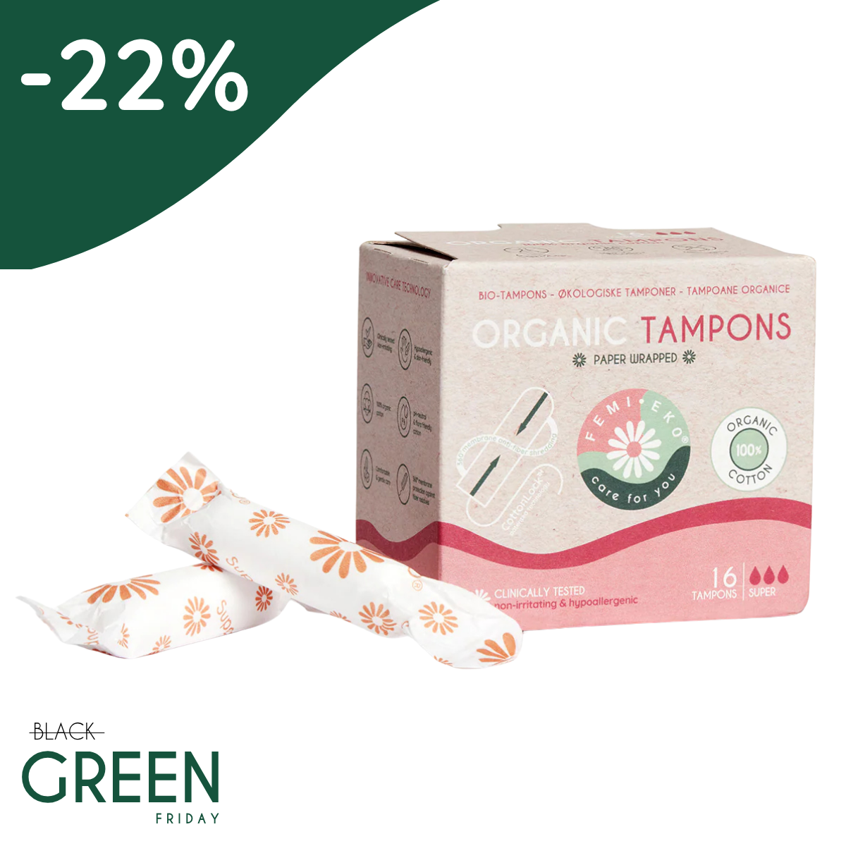 Tampons aus Bio-Baumwolle | Regulär | 16 Stck.