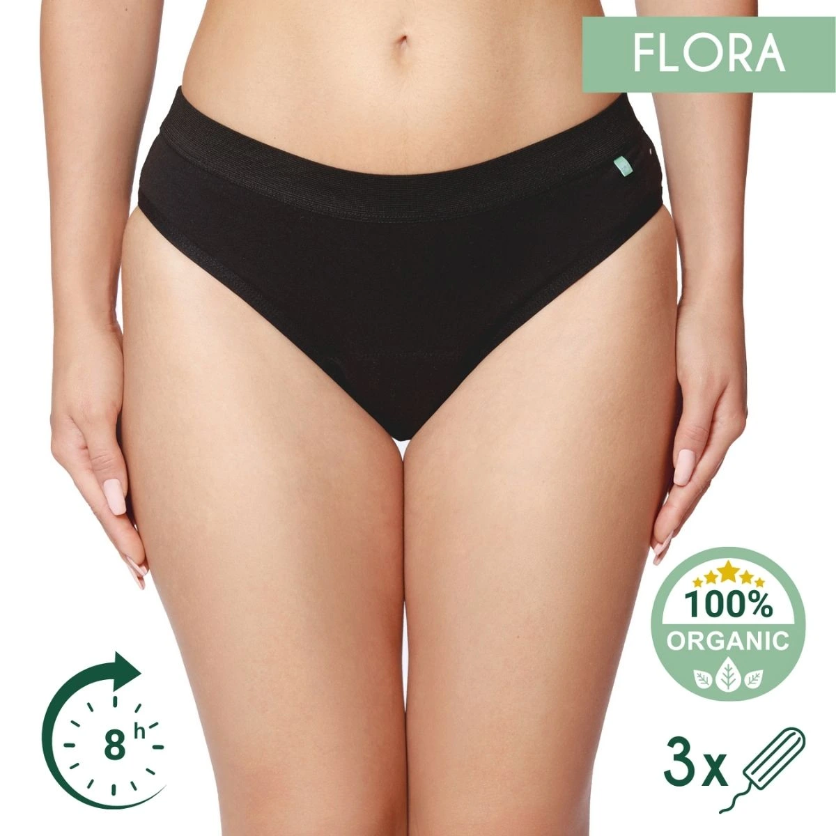 Flora Organic Menstrual Panties – Brazilian – Black